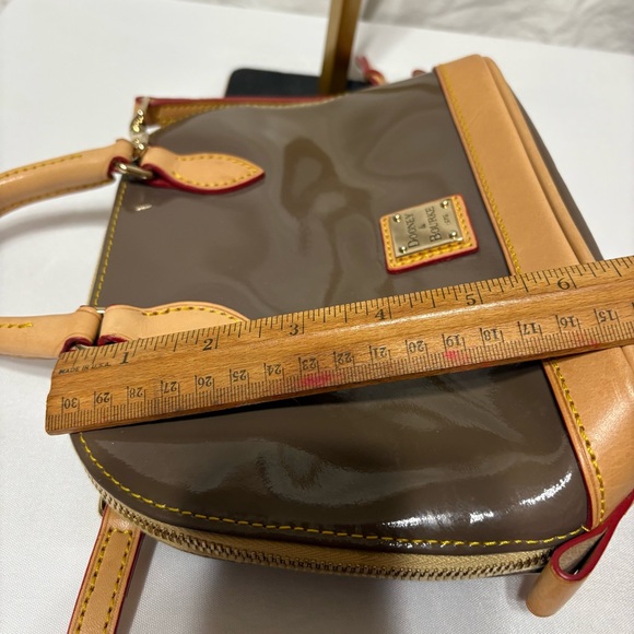 Dooney & Bourke Patent Leather Zip Zip Satchel in taupe brown - Picture 7 of 8